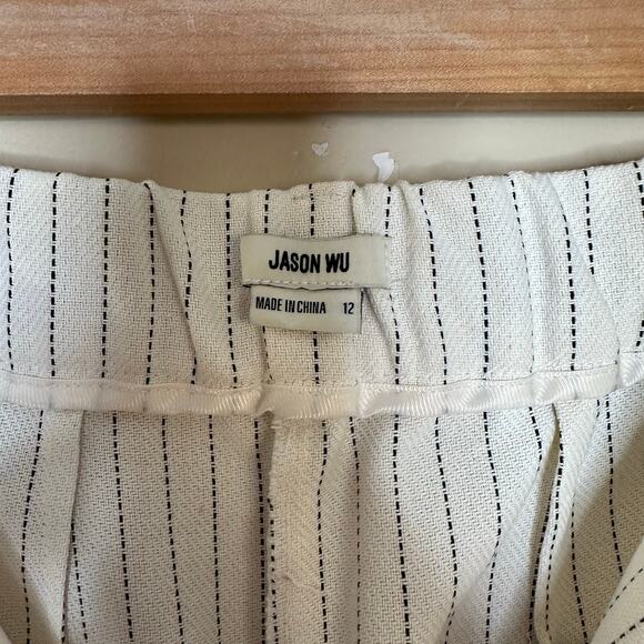 Jason Wu Ivory Pin-Striped Wide Leg Trouser Pants Womens Size 12 Resort Cotton - Picture 6 of 9